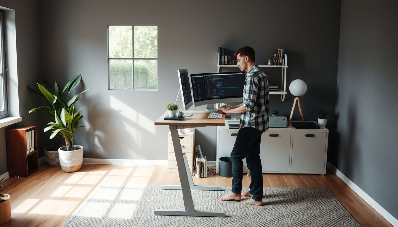 Standing desks offer key benefits for developers, including better posture and reduced back pain from long hours at the computer. By encouraging movement and improving ergonomics, they support overall physical health and help prevent common issues like fatigue and discomfort.